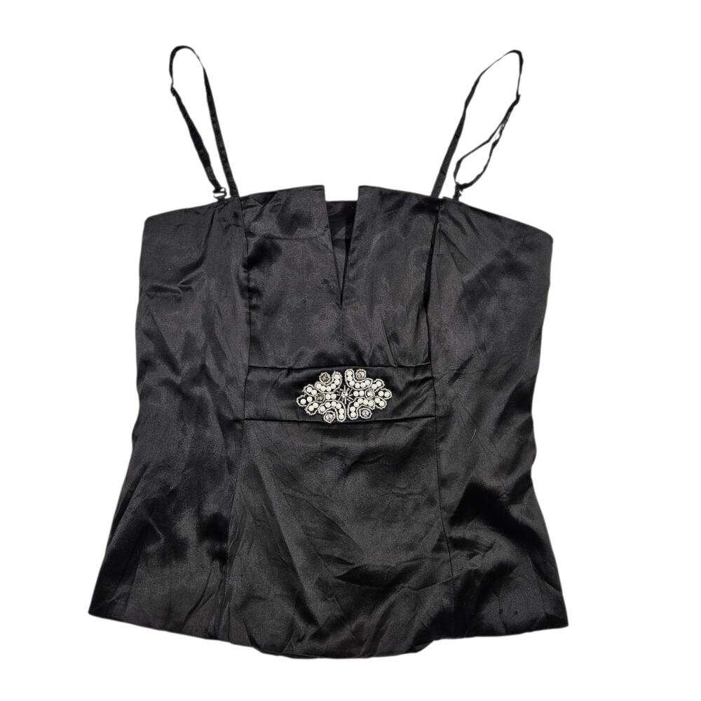 Y2k Euro Corset Bustier Top Beaded Black Satin Whimsigoth- Small